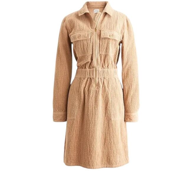 J. Crew Zip-Front Cinched Dress in Corduroy Tan Size 10 Style #BK860 Fall 2022 - Picture 3 of 9